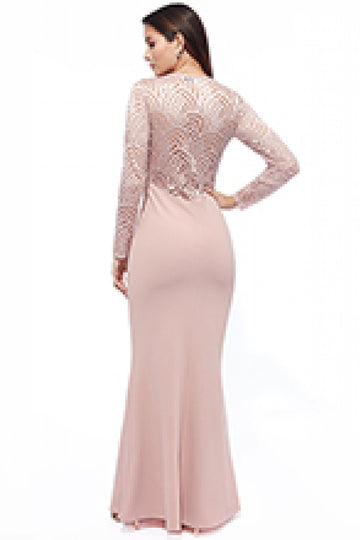 Goddiva Lace Back Full Sleeve Maxi Dress Goddiva